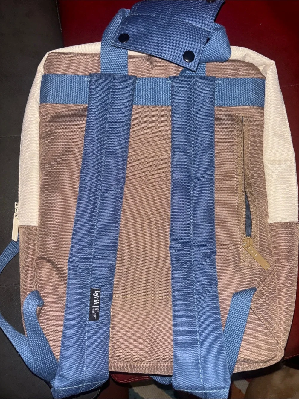Two-Tone Canvas Backpack in Cream, Brown & Blue